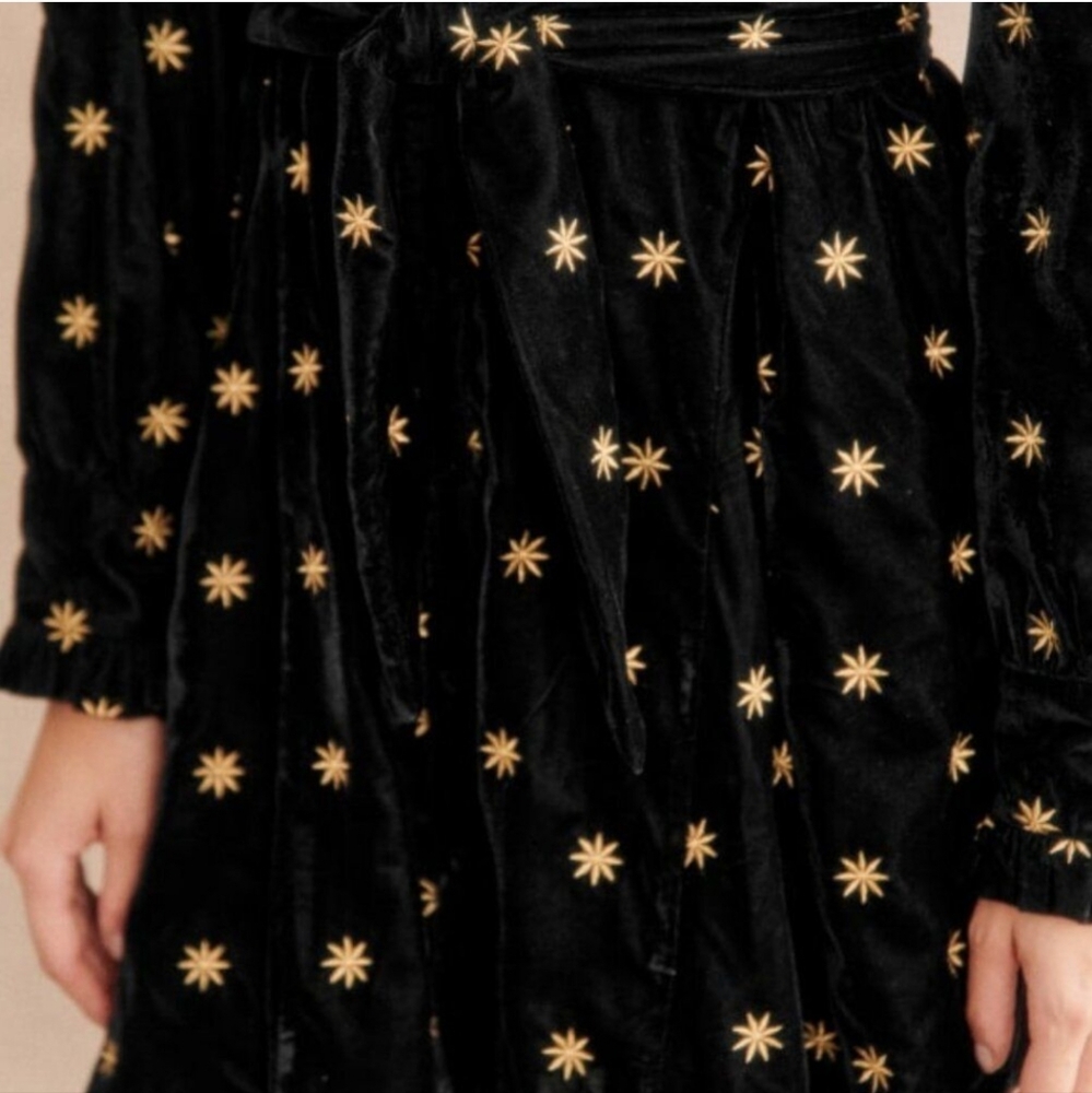 Sezane Black Velvet Dress with Gold Accents - Picture 5 of 8